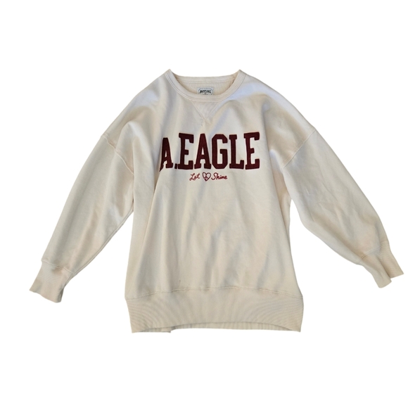American Eagle Outfitters Tops - American Eagle Womens Off White and Maroon Sweatshirt Size Large